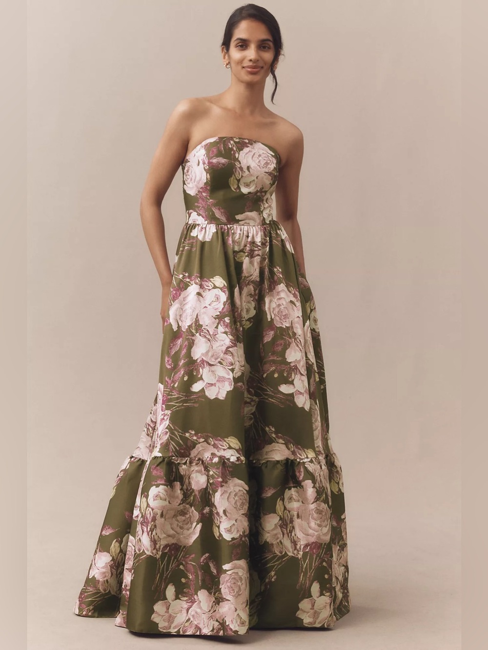 Mac Duggal Strapless Floral Brocade Fit & Flare Maxi Dress 11605